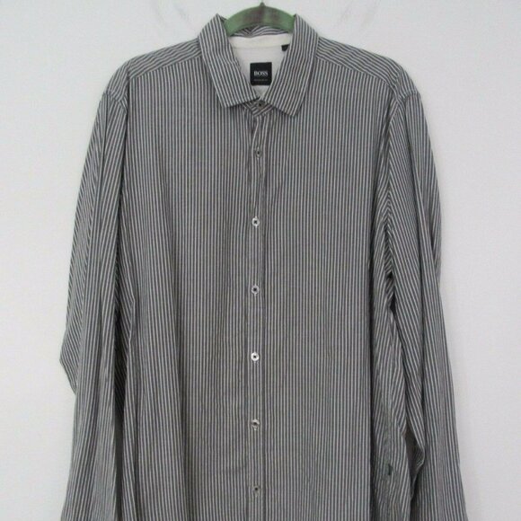 HUGO BOSS Gray Stripe Long Sleeve Casual Shirt - Picture 1 of 5